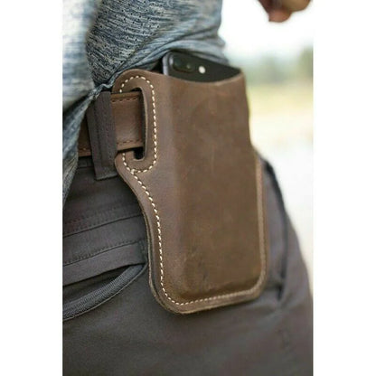 Riñonera para teléfono móvil para hombre, funda tipo cartera de cuero con lazo para la cintura