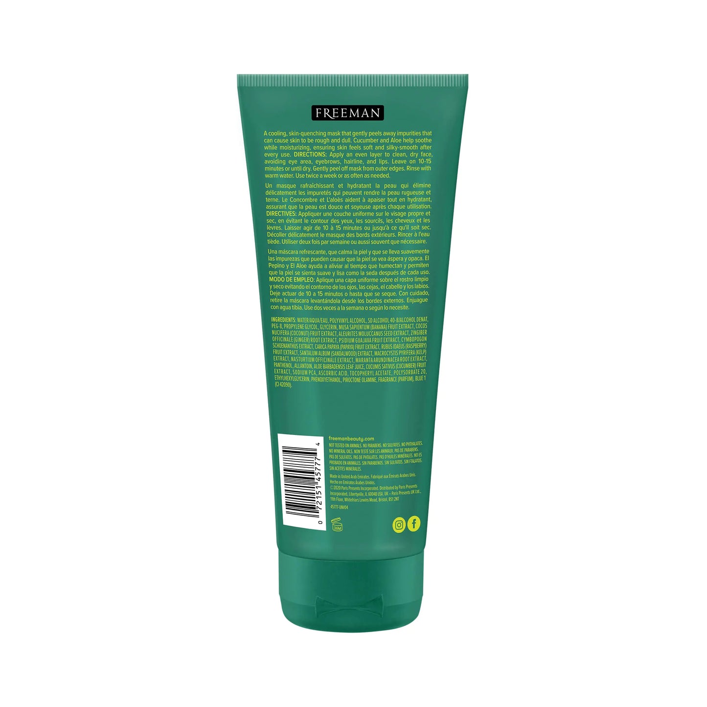 Freeman Renewing Cucumber Peel-Off Gel ansiktsmaske, ansiktsmaske frisker opp huden, Aloe lindrer og fukter, Få forynget hud, For normal og kombinert hud, 6 fl. oz./175 ml rør, 1 telling