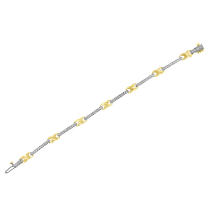 10K Yellow Gold 1.00 Cttw Pave Set Diamond Bar and  X-Link 7" Bracelet (I-J Color, I3 Quality)