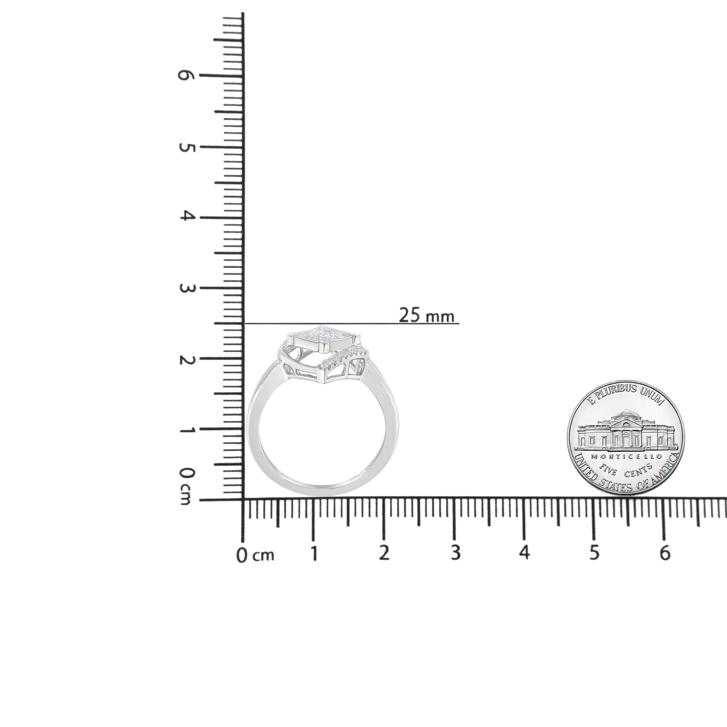 10k valge kullaga 1/3 Cttw ümmargune ja Princess Diamond Double Triangle kokteilisõrmus (HI Color, SI1-SI2 Clarity)