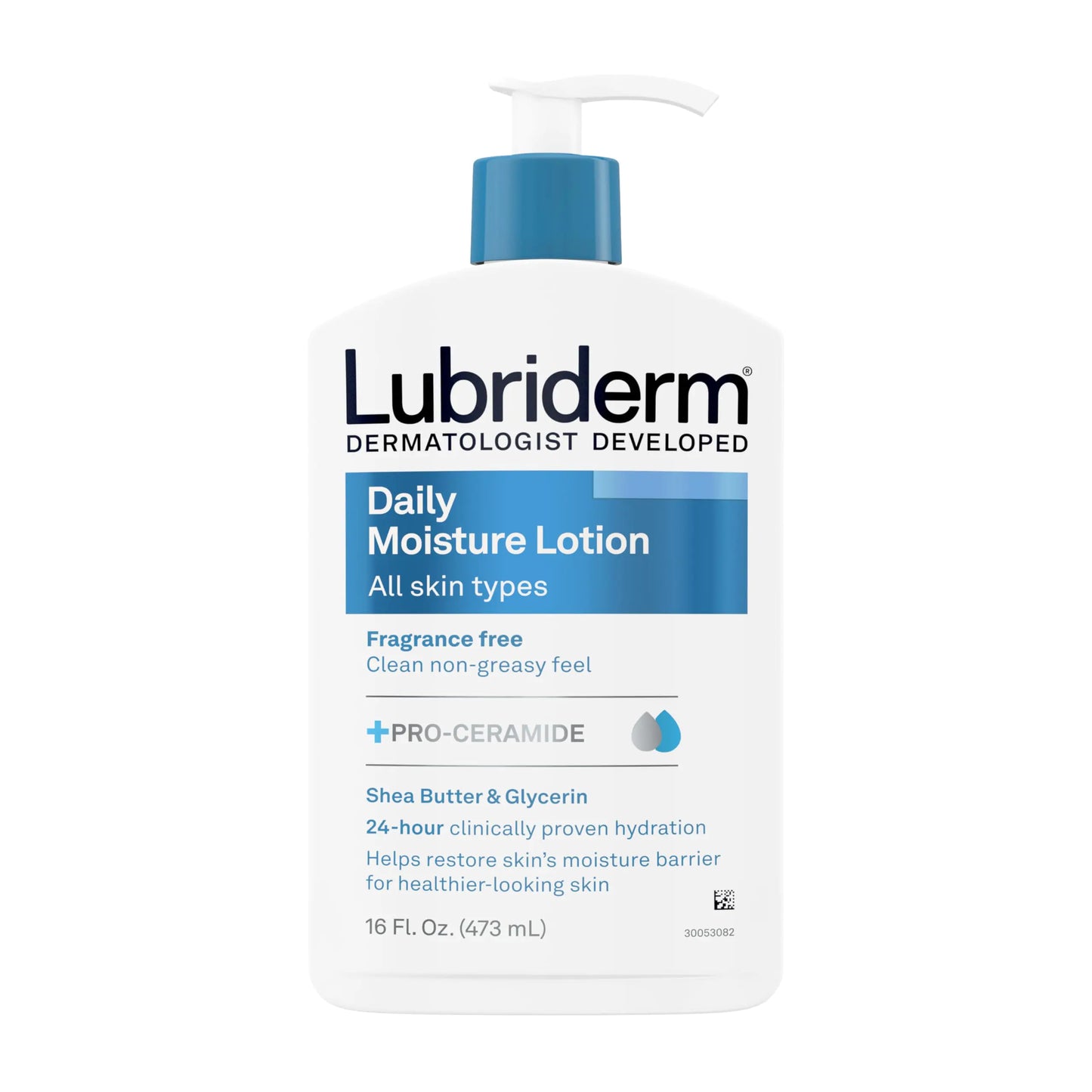 Lubriderm Fragrance Free Daily Moisture Lotion + Pro-Ceramide, Shea Butter & Glycerin, Face, Hand & Body Lotion for Sensitive Skin, Hydrating Lotion for Healthier-Looking Skin, 16 fl. oz