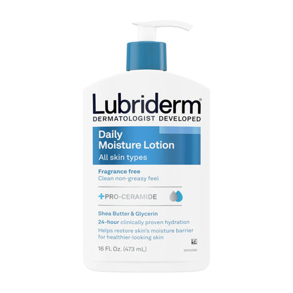 Lubriderm 无香型日常保湿乳液 + Pro-Ceramide、乳木果油和甘油，面部、手部和身体乳液，适合敏感肌肤，保湿乳液，让肌肤看起来更健康，16 液量盎司