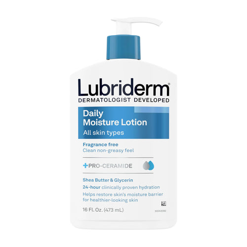 Lubriderm Fragrance Free Daily Moisture Lotion + Pro-Ceramide, Shea Butter & Glycerin, Face, Hand & Body Lotion for Sensitive Skin, Hydrating Lotion for Healthier-Looking Skin, 16 fl. oz