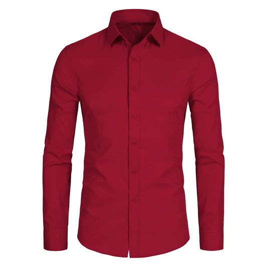 DELCARINO Langermede Button Up-skjorter for menn Solid Slim Fit Uformell Business Formell kjole Skjorte Stor vin