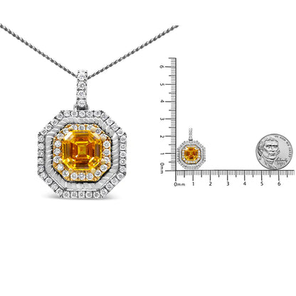 18K Weiß- und Gelbgold 2 1/4 Cttw Laborgezüchteter Gelber Asscher Schliff Diamant Art Deco Stil Halo 18" Anhänger Halskette (Gelb/G-H Farbe, VS1-VS2 Reinheit)