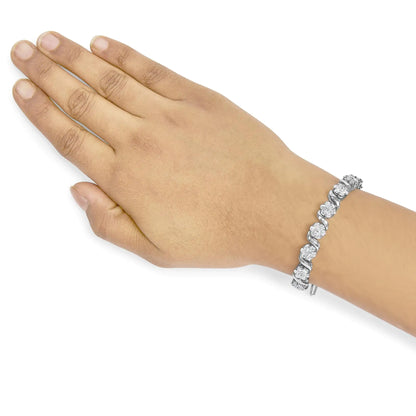 14K hvitt gull 7 3/8 Cttw Rund Brilliant Diamond Floral Cluster og S Link-armbånd (HI Color, SI2-I1 Clarity) - 7" tommer