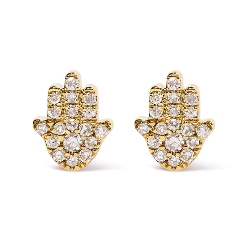 10K Yellow Gold Diamond Accented Hamsa Stud Earrings (H-I Color, I1-I2 Clarity)