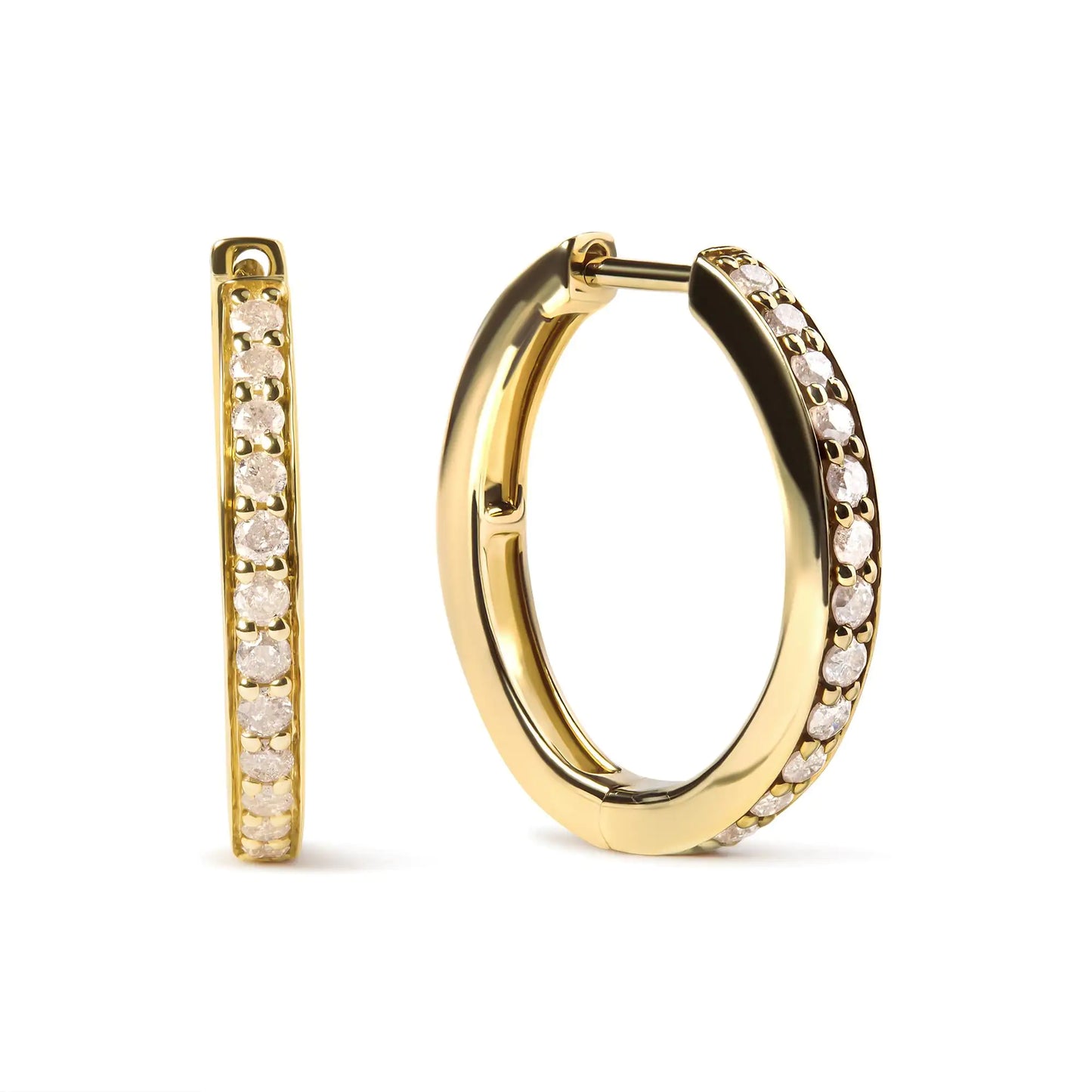 10K Yellow Gold 1/2 Cttw Round-Cut Diamond Hoop Earrings (I-J Color, I2-I3 Clarity)