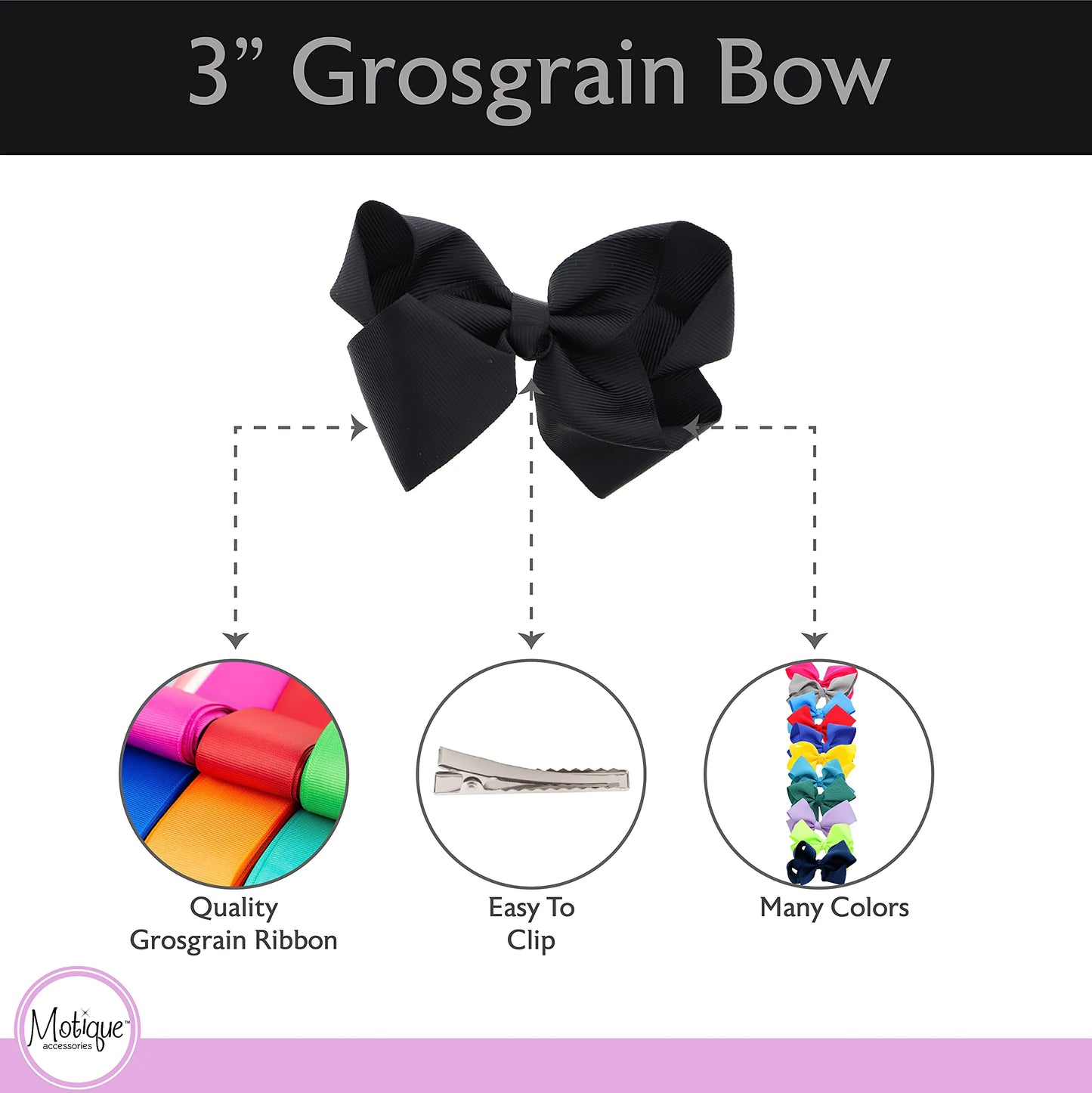 Lazo de grogrén de 7,6 cm para niñas pequeñas - Juego de 2 (negro) Negro