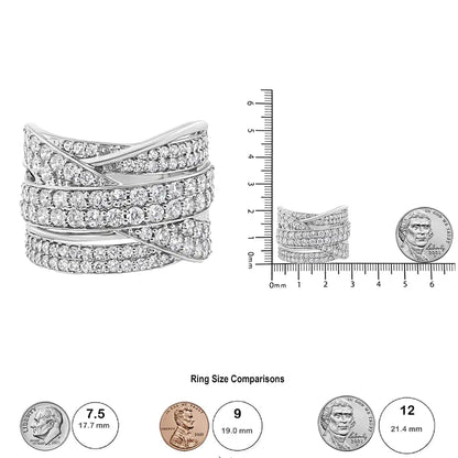 .925 Sterling Silver 2.00 Cttw Round-Cut Diamond Overlapping Bypass Band Ring (I-J Color, I2-I3 Clarity)