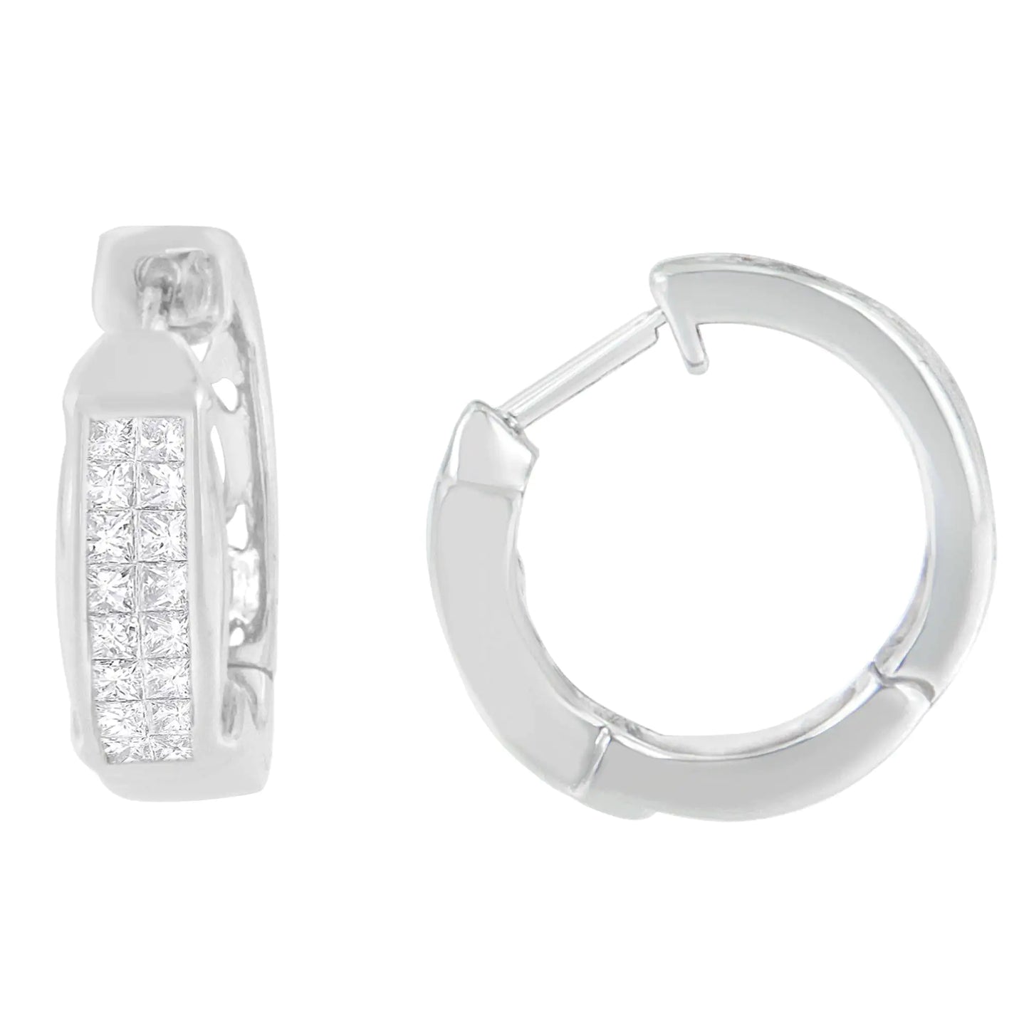 Aretes de oro blanco de 14 quilates con diamantes de talla princesa (0,57 cts, color HI, claridad SI1-SI2)