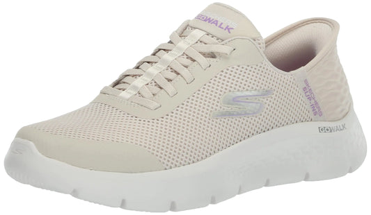 Skechers Go Walk Flex - Zapatillas sin cordones manos libres para mujer - Grand Entry 5, color blanco roto