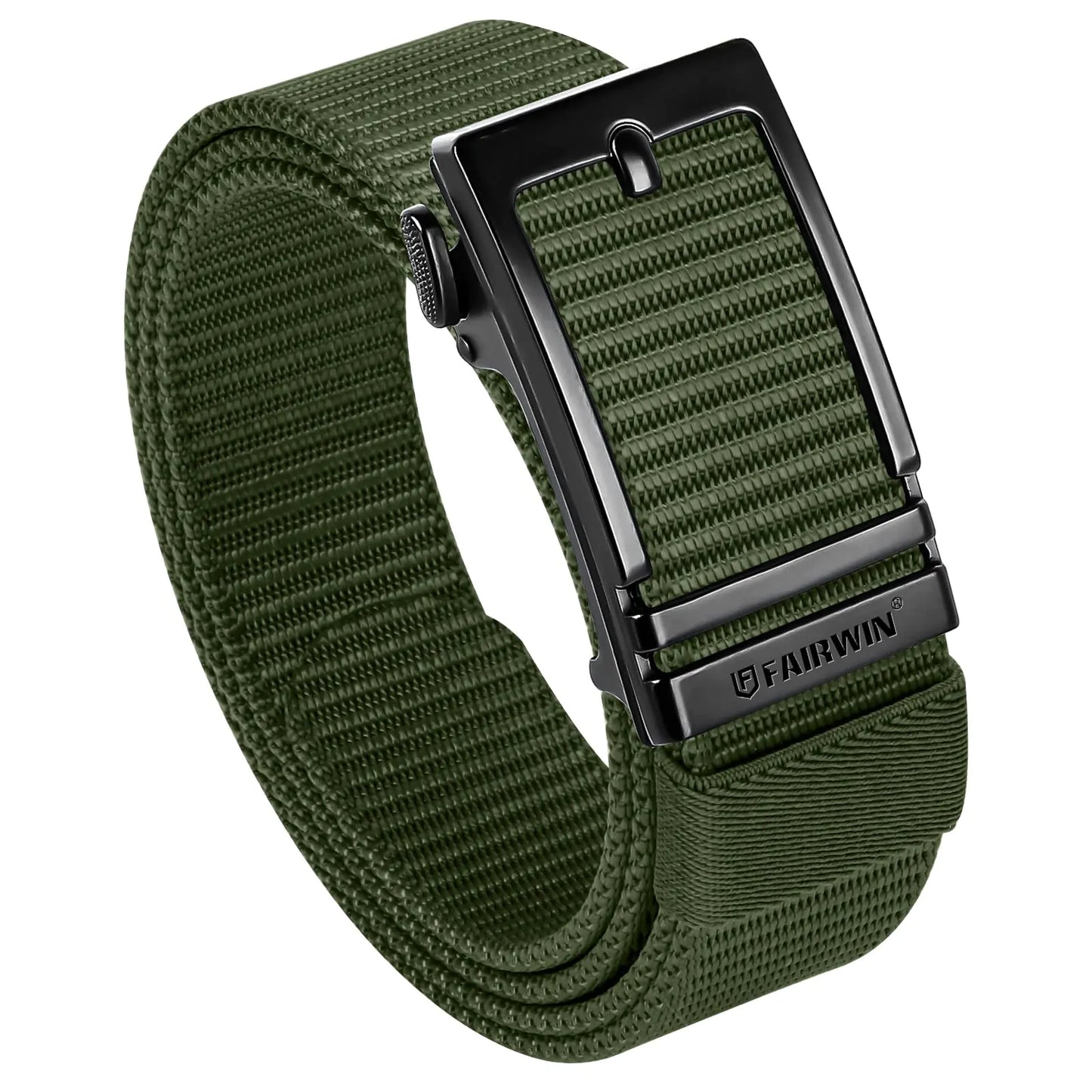 FAIRWIN - Cinturones de trinquete para hombre, estilo informal, para golf, vaqueros, con hebilla automática ajustable, de nailon táctico, color verde, talla M (cintura de 94 a 109 cm)