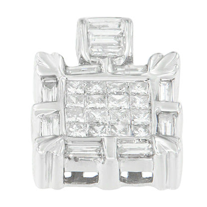 14K hvitt gull Baguette og Princess Cut Diamond Square Halo Anheng Halskjede (3/4 cttw, HI Color, SI2-I1 Clarity)