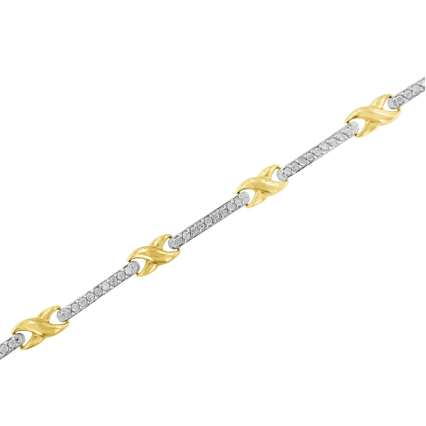 Pulsera de oro amarillo de 10 quilates con barra de diamantes y eslabones en X de 18 cm y 1,00 quilates (color IJ, calidad I3)