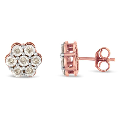 10K Rose Gold Diamond Floral Stud Earrings (1 cttw, J-K Color, I1-I2 Clarity)