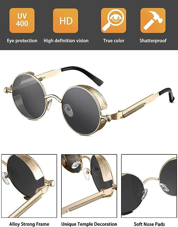 Retro Round Polarized Sunglasses Men Women Vintage Gothic Steampunk Glasses - HejK.com Marketplace.