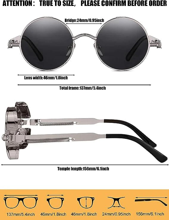 Retro Round Polarized Sunglasses Men Women Vintage Gothic Steampunk Glasses - HejK.com Marketplace.