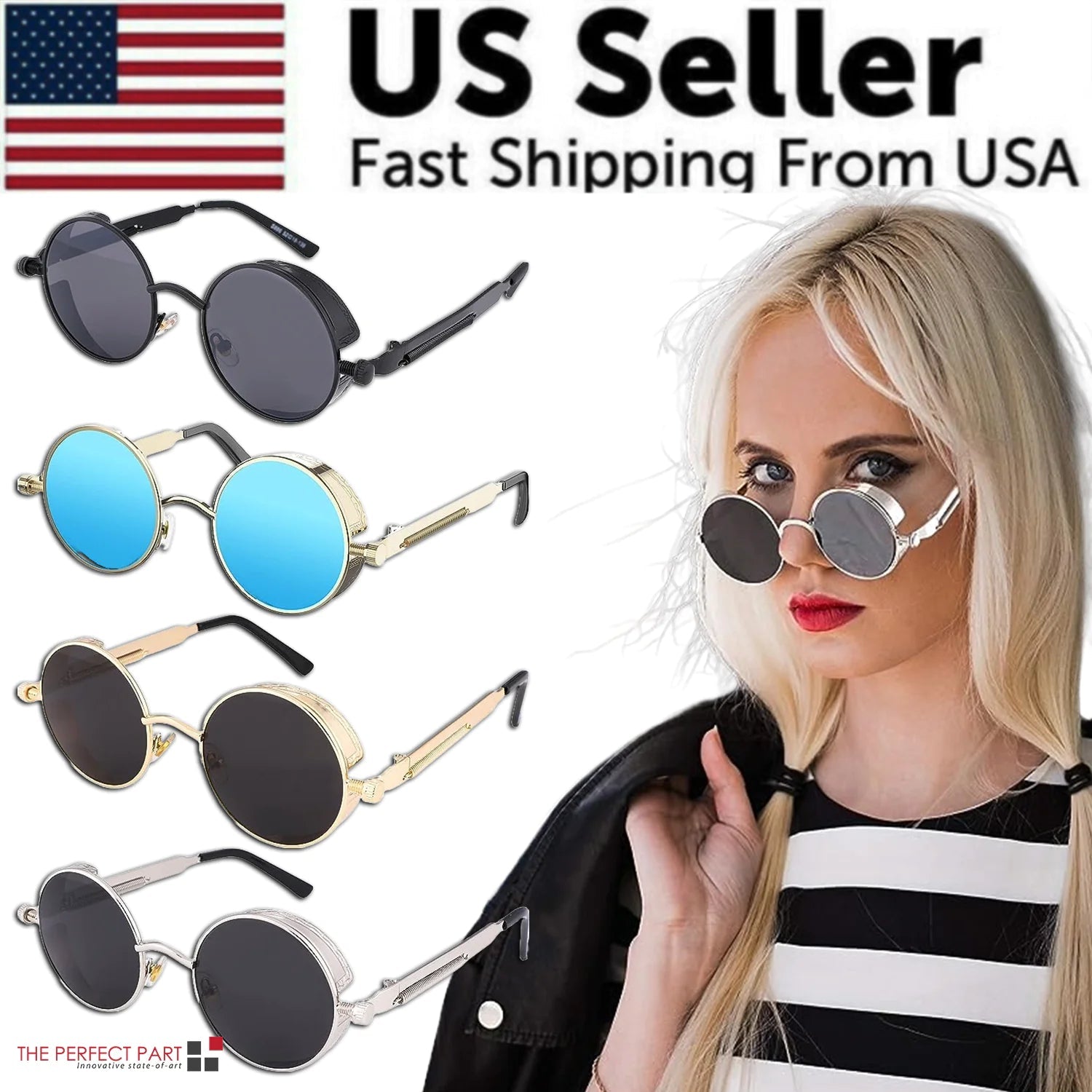 Retro Round Polarized Sunglasses Men Women Vintage Gothic Steampunk Glasses - HejK.com Marketplace.