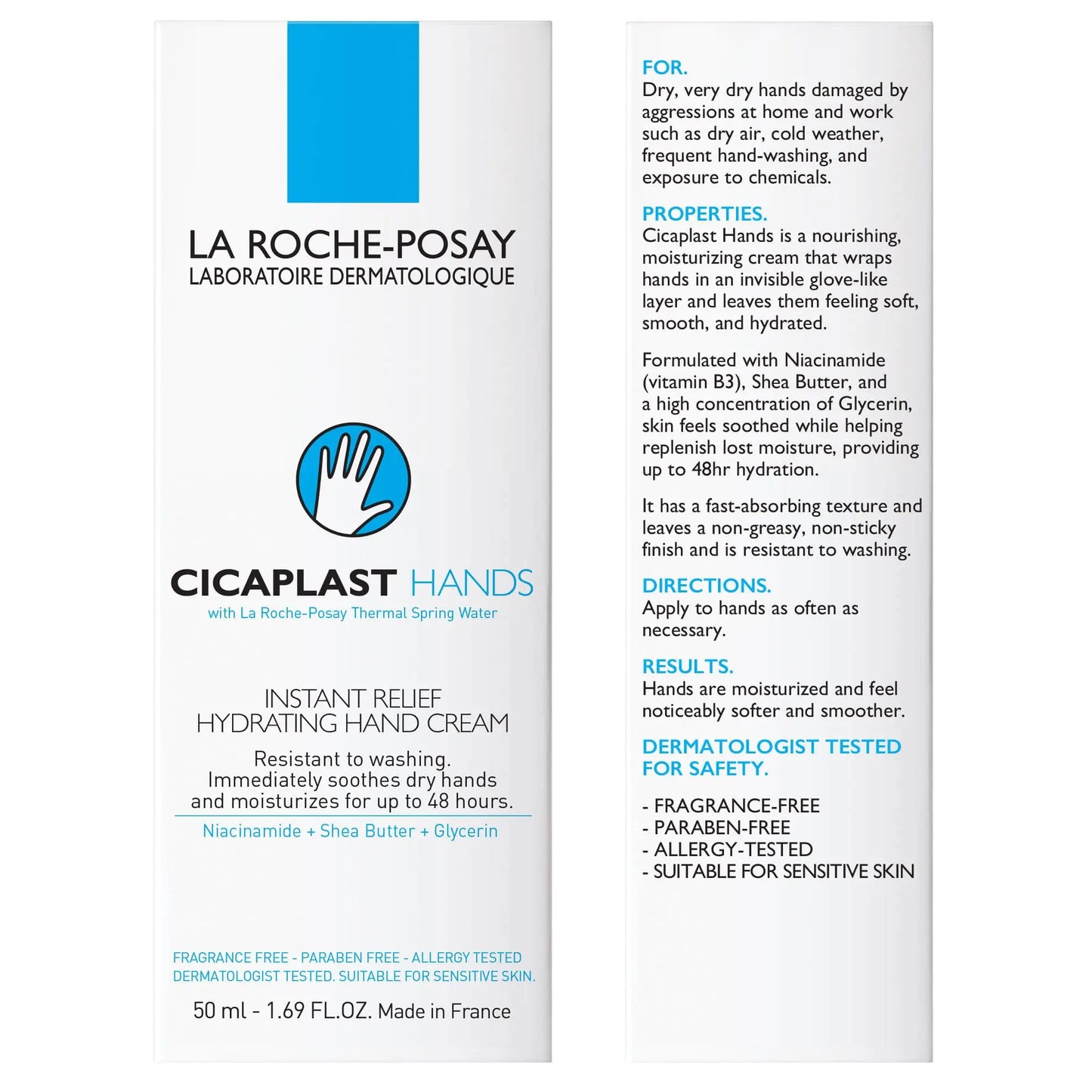 La Roche-Posay Cicaplast Håndkrem, Instant Relief fuktighetsgivende håndlotion for tørre hender, Shea Butter Lotion for tørre, sprukne hender, fettfri, parfymefri