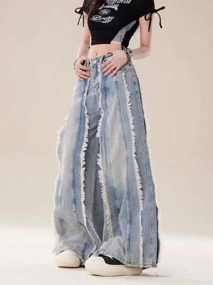 Jeans Destroyed Loose Burrs Wide Leg Bootcut Pants