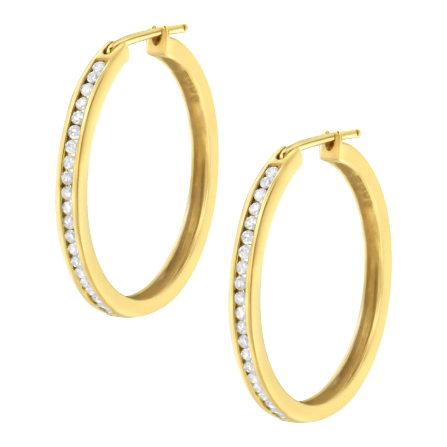 Aros de oro amarillo de 10 quilates con diamantes engastados en canal de 1/2 ct (claridad IJ, color I1-I2)