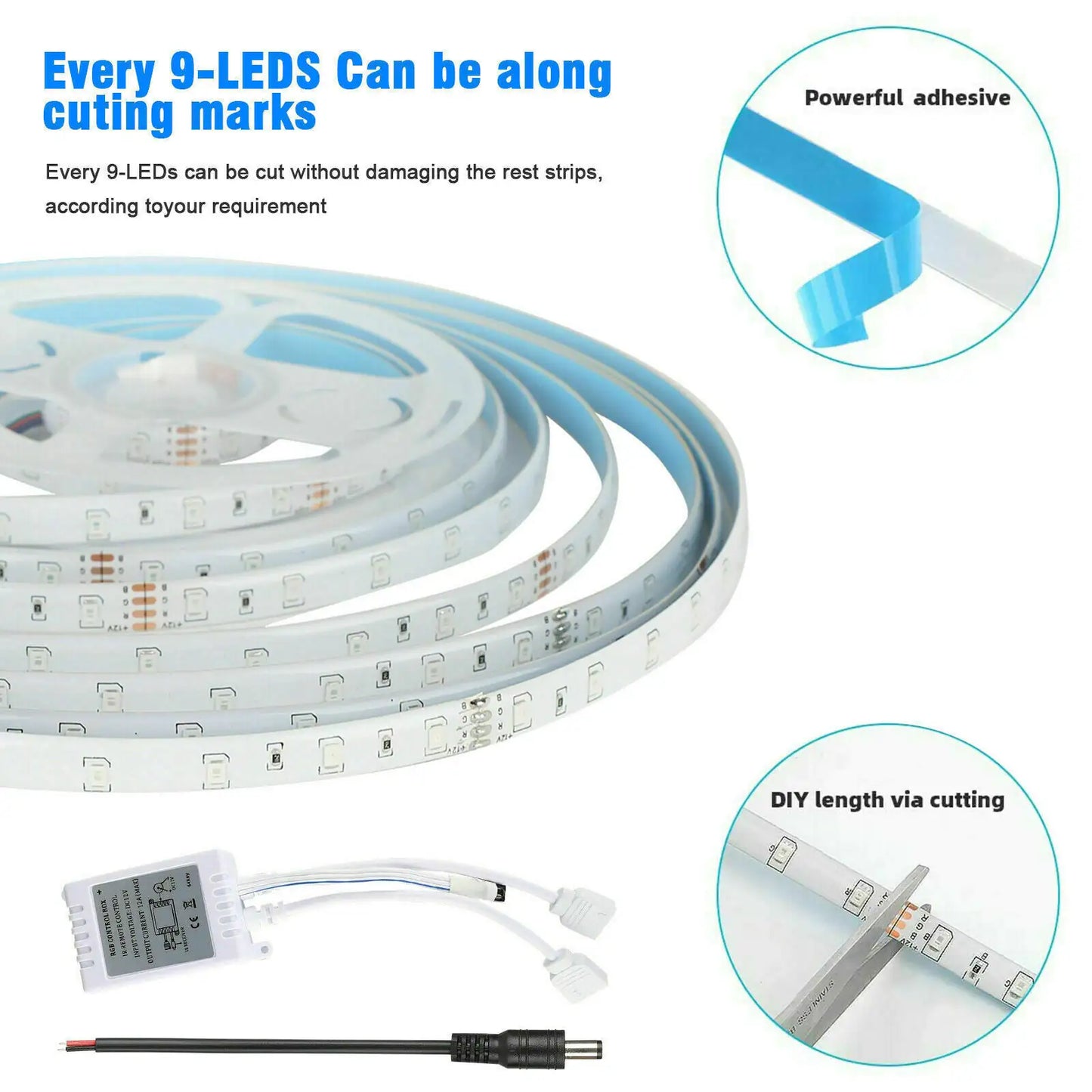 32FT LED Strip Lights Remote Control Bedroom Waterproof for Indoor Outdoor Use