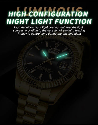 Steel Belt Waterproof Double Calendar Luminous Watch