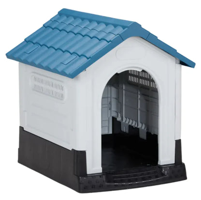 26-Inch Blue & White PVC Pet Cottage with Shutter Design