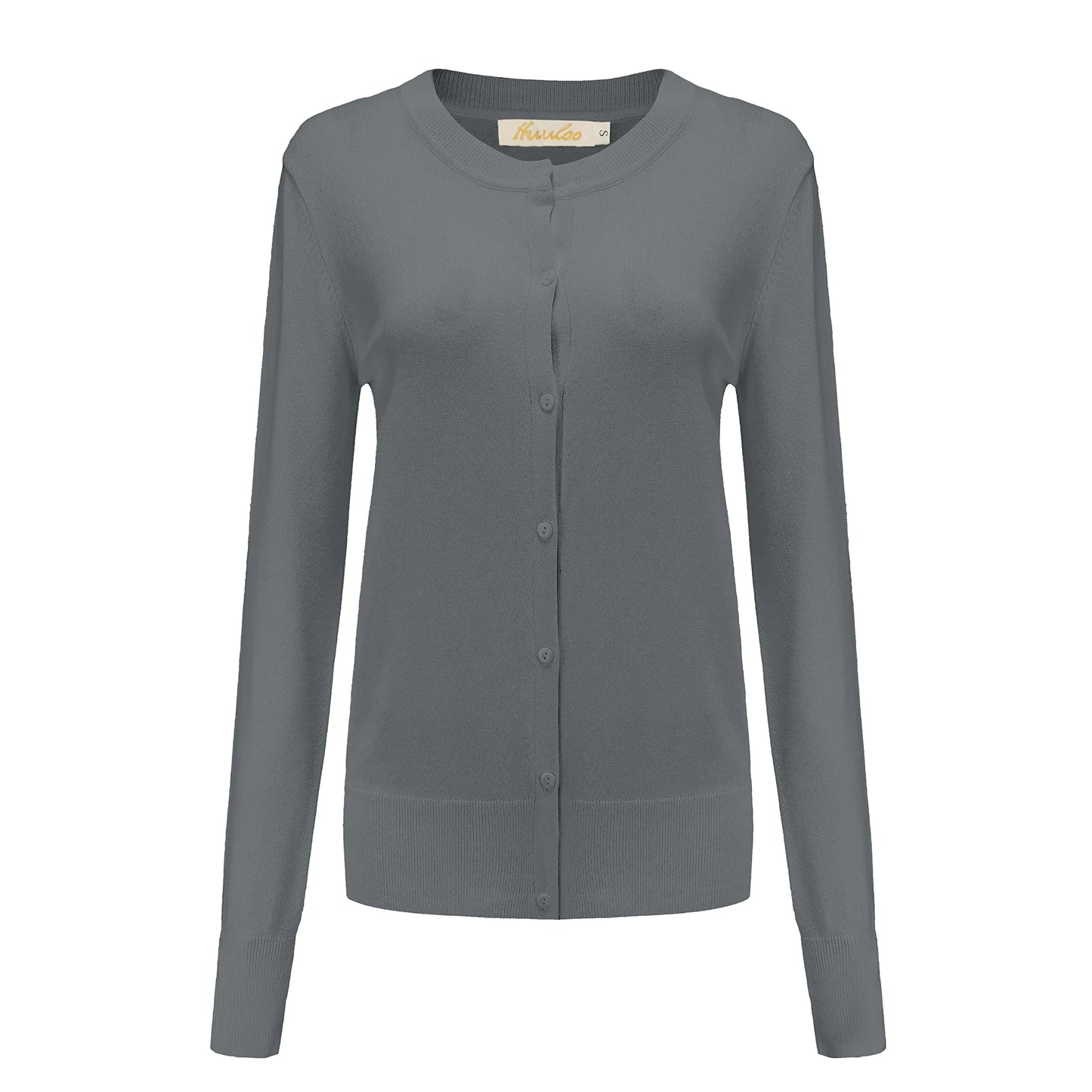 Suéter tipo cárdigan de manga larga con botones y cuello redondo para mujer, gris plateado, talla XX-Large