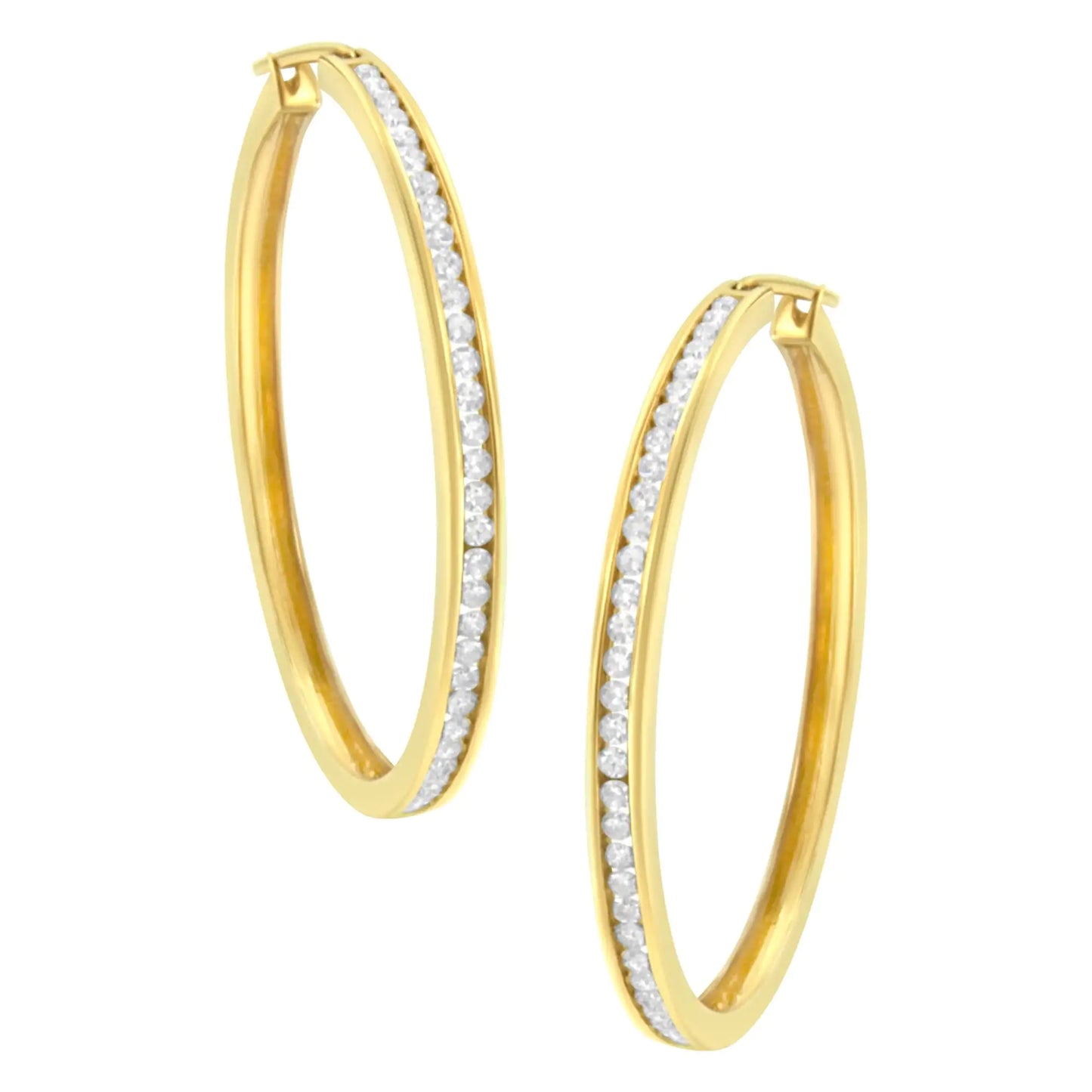 10K Yellow Gold 1 cttw Channel Set Diamond Hoop Earrings (I-J Clarity, I1-I2 Color)