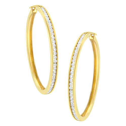 Aros de oro amarillo de 10 quilates con diamantes engastados en canal de 1 ct (claridad IJ, color I1-I2)