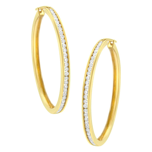 Aros de oro amarillo de 10 quilates con diamantes engastados en canal de 1 ct (claridad IJ, color I1-I2)