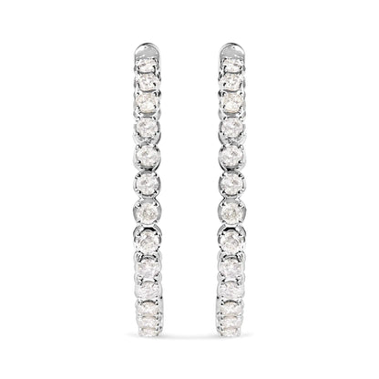 14K White Gold 7.0 Cttw Diamond 1-¾ Inside Out Hinged Leverback Hoop Earrings (I-J Color, I2-I3 Clarity)