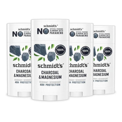 Schmidti alumiiniumivaba vegan deodorant süsi ja magneesium 24-tunnise lõhnakaitsega, 4 count naistele ja meestele, looduslikud koostisosad, julmusevaba, 2,65 untsi