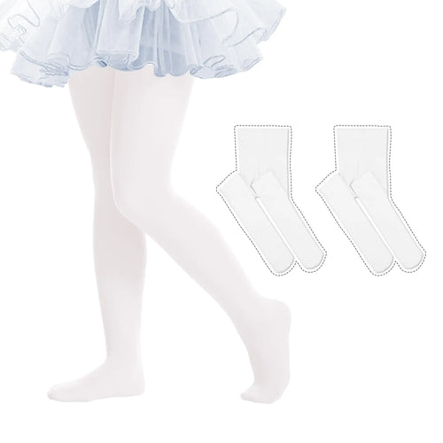 Ballet Tights for Girls Ultra Soft Dance Tights Elastic Footed Tights for Toddler Girls Warm Stockings 1-3T 02 White 2-pack