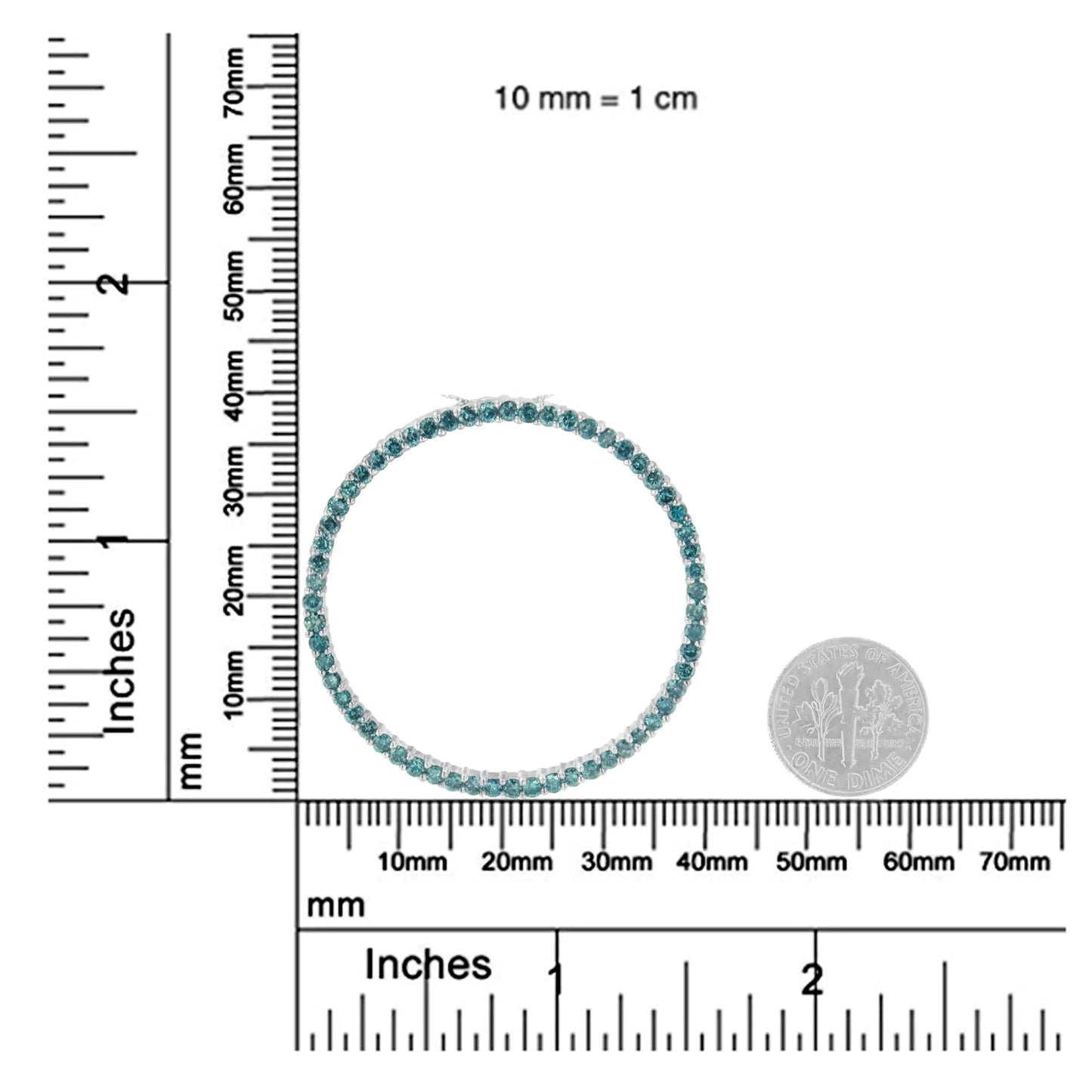 14K 白金 2 克拉处理蓝色圆形切割钻石吊坠项链（I2-I3）