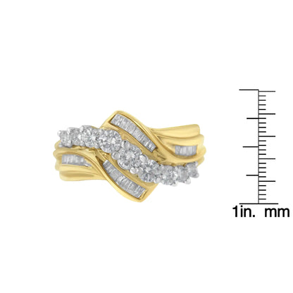 10K Two-Toned Diamond Bypass Ring (1 Cttw, H-I Color, SI2-I1 Clarity)