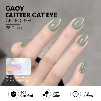 Juego de esmaltes de uñas en gel con efecto ojo de gato GAOY con imán para uñas holográficas con purpurina rosa, azul y verde, para manicura en gel de salón y decoración de uñas en casa, diseño romántico galáctico.