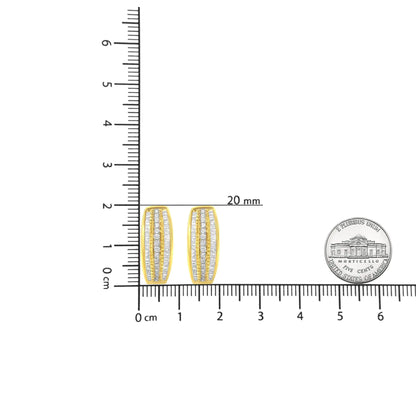 10K kollase kullaga 3/4 Cttw sillutus- ja kanalikomplekt teemant kolmerealised moodsad kõrvarõngad (IJ värv, I2-I3 selgus)