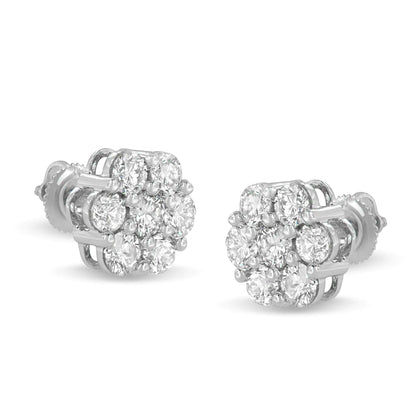 Aretes de oro blanco de 14 quilates con diamantes de talla redonda de 3 quilates engastados en garras y diseño floral (color IJ, claridad SI1-SI2)