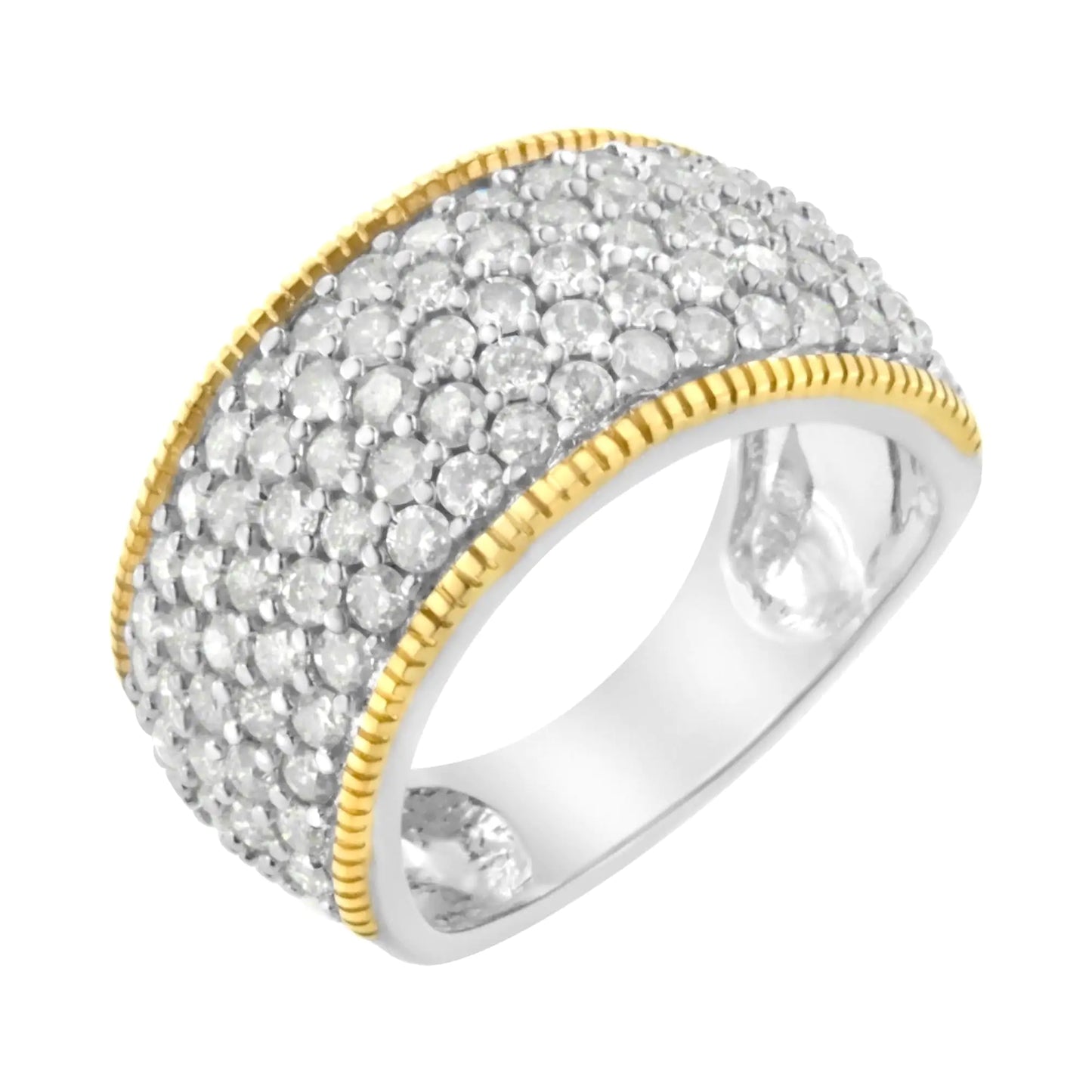 Anillo de aniversario de 5 filas de diamantes de talla redonda engastados en garras de 2,0 cts, en plata de ley 925 bañada en oro amarillo de 10 quilates (color IJ, claridad I2-I3)