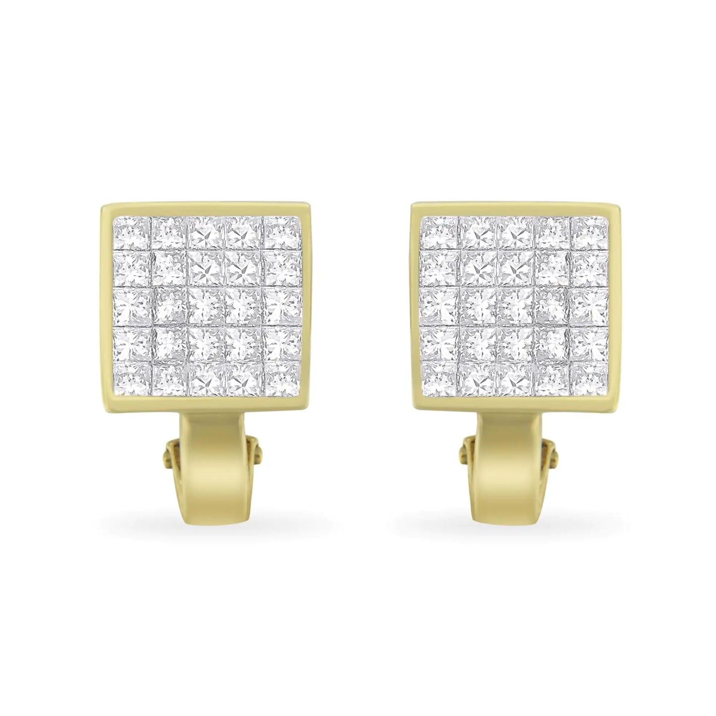 14K gult gull 3-1/5 Cttw Princess Cut Diamond ¾ Square Invisible Sett Grid Huggy Style Omega Back Stud øredobber (GH Color, VS1-VS2 Clarity)