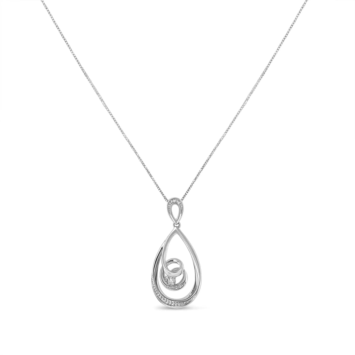 10K White Gold Diamond Accented Open Teardrop Twisted Curl 18" Pendant Necklace (J-K Color, I2-I3 Clarity)