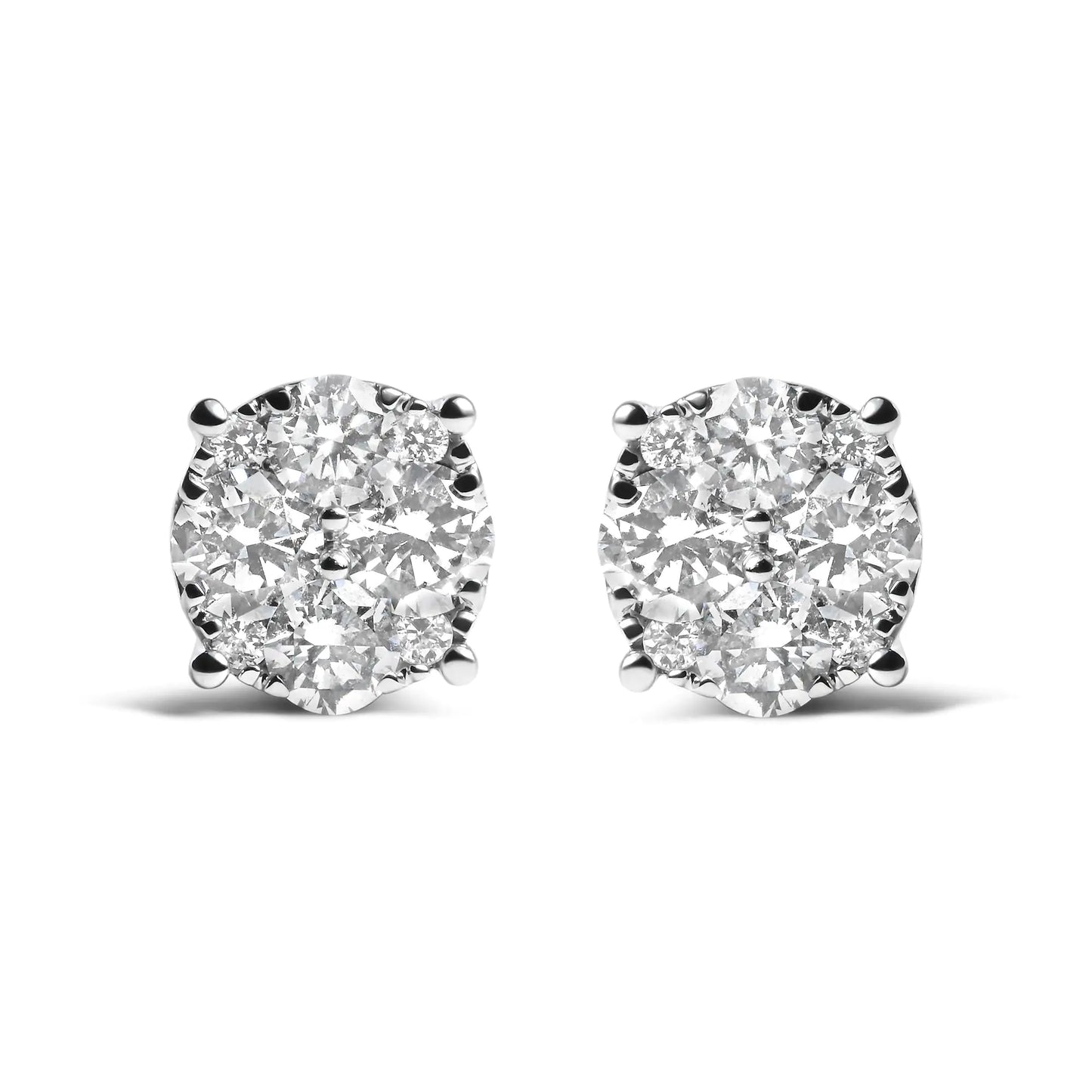 14K White Gold 2.00 Cttw Lab Grown Diamond Cluster Stud Earrings (G-H Color, VS1-VS2 Clarity)