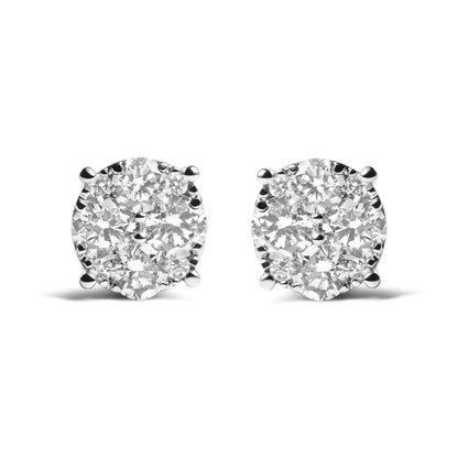 14K White Gold 2.00 Cttw Lab Grown Diamond Cluster Stud Earrings (G-H Color, VS1-VS2 Clarity)