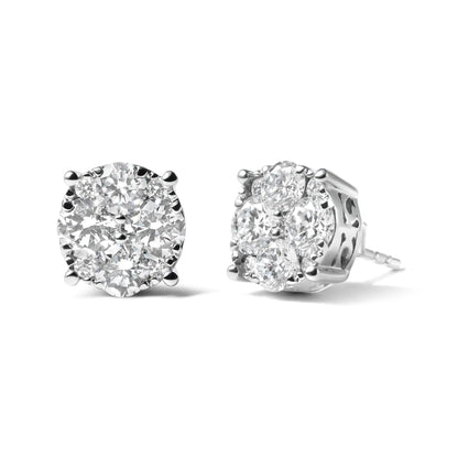 14K White Gold 2.00 Cttw Lab Grown Diamond Cluster Stud Earrings (G-H Color, VS1-VS2 Clarity)