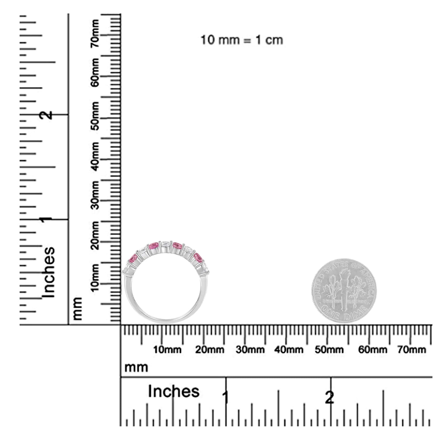 10KT White Gold 1/2 cttw Diamond and 3MM Created Gemstone Band Ring (H-I, I1-I2)