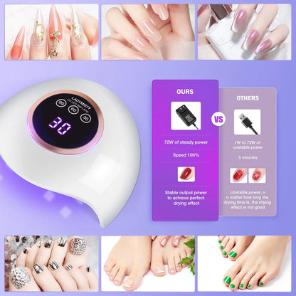 72W UV LED Nail Lamp Light Dryer for Nails Gel Polish with 18 Beads 3 Timer Setting & LCD Touch Display Screen, Auto Sensor, Professional Nails, White………