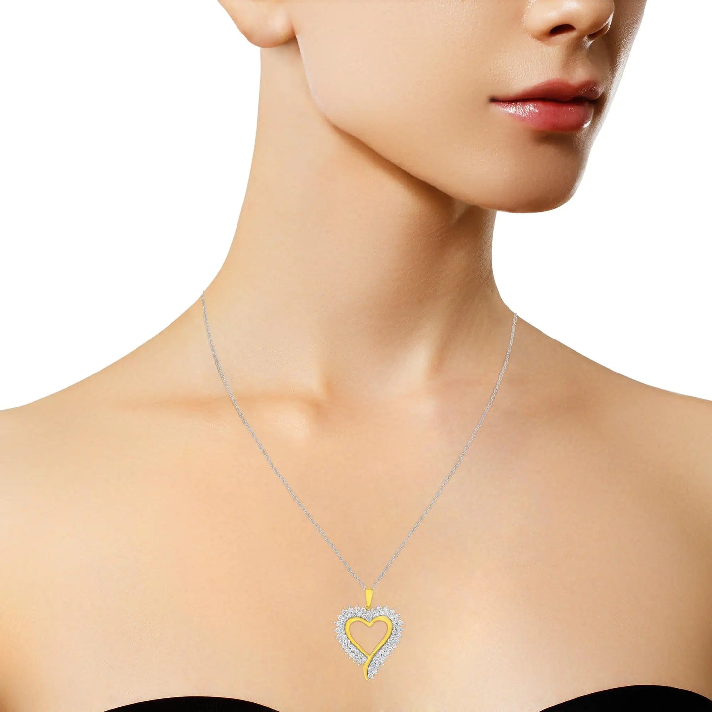 Collar con colgante de corazón de diamantes cultivados en laboratorio de 2 1/5 cts en plata de ley bañada en oro amarillo de 10 k (color FG, claridad VS2-SI1)